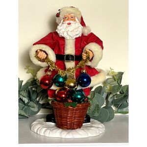 Dillard's Vintage Santa Claus Figurine with Ornaments and Basket Christmas Decor